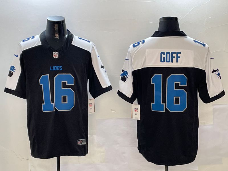 Men Detroit Lions #16 Goff Black Thanksgiving three generations 2024 Nike Limited NFL Jersey style 5